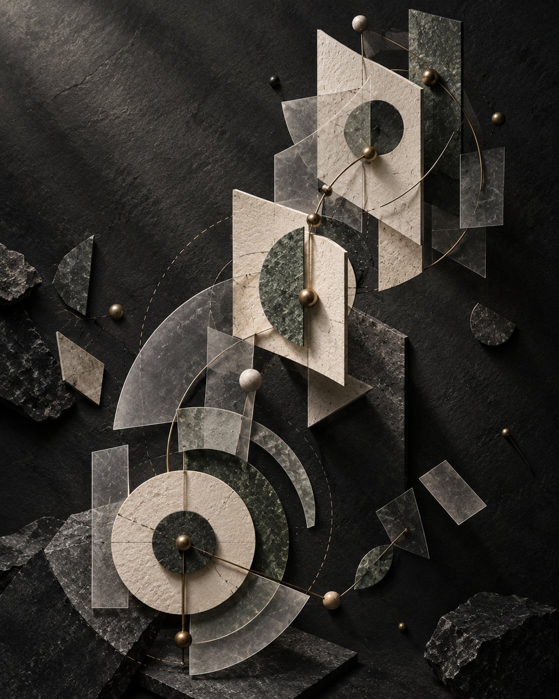 Abstract mineral composition representing conception, development and facilitation.