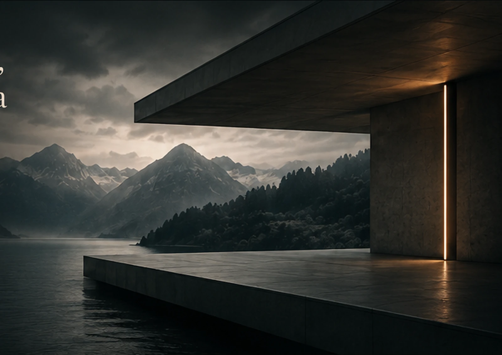 Atmospheric mountain landscape and architecture